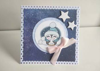 Zimowa kartka okolicznościowa ręcznie robiona z pingwinem Zimowa kartka okolicznościowa ręcznie robiona z pingwinem