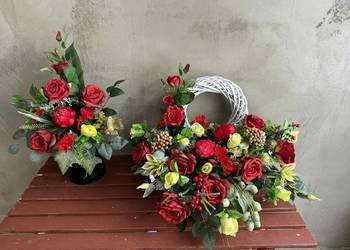 Kompozycja stroik komplet wiązanka kwiaty na cmentarz nagrobna