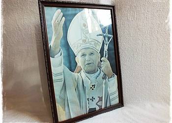 Stsry Obraz Polski Papież Ojciec Święty Jan Paweł II 52cmx37cm PRL
