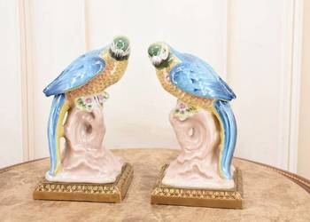 Dwie Porcelanowe Papugi - Papuga - Figura Rzeźba z Porcelany - Dekoracja
