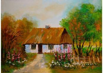 Na wsi obraz olejny 30-40cm