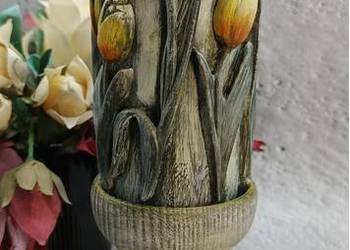 świecznik z tulipanami w stylu vintage, dekoracja w stylu chabby chic