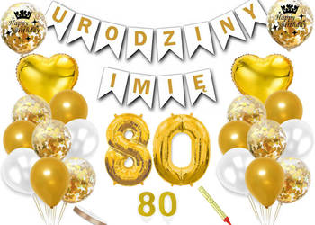 Zestaw dekoracji na 80 urodziny baner + imię balony