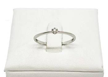 Złoty Pierścionek Próby 375 0,70g Diament Certyfikat Białe Złoto