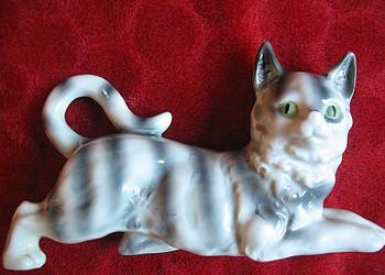 Kot - szary - Figurka - ceramika - 10 x 17 x 5 cm