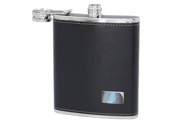 Piersiówka ze Stali Nierdzewnej Kieszonkowa Czarna Ekoskóra 8 OZ ok. 240 ml