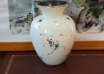 Elegancki wazon ceramiczny vintage / retro – motyw kwiatowy ze złoceniami