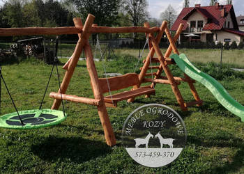 PROMOCJA!. Huśtawka ogrodowa drewniana / plac zabaw / stelaż Z GRUBYCH BALI