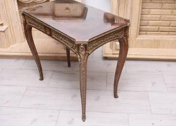 Drewniany Stolik Francuski z Szybą - Stół Biurko Intarsjowane - Ozdoba