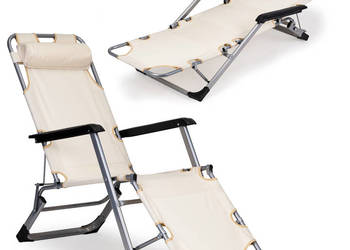 Leżak fotel ogrodowy plażowy składany 2w1 leżanka beżowy MultiGarden