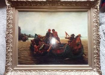 Obraz alegoria Św. Inkwizycja. Akademizm olej na płótnie złocona rama 1850r