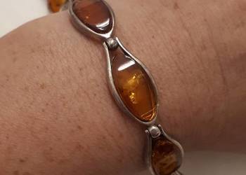 Bransoleta srebrna z bursztynami
