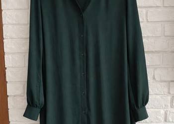 Sukienka koszulowa szmizjerka mini kołnierz stójka H&M butelkowa zieleń XL