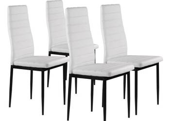 Zestaw 4 krzeseł do salonu jadalni z ekoskóry wyprofilowane oparcie białe