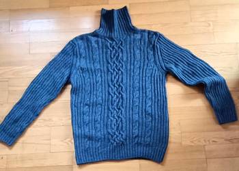 Woolmark. Cieplutki damski, mięsisty, granatowy golf wełniany. 100% wełny.