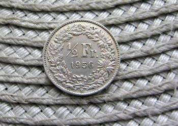 Szwajcaria 1/2 Franka 1956r - SREBRO