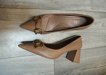 (38) ZARA/ Brązowe, zdobione czółenka wieczorowe