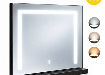 Lustro do makijażu LED ModernHome 50x40 cm, 3 barwy światła, czarne