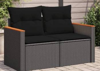 Sofa ogrodowa z poduszkami, 2-osobowa, czarna, technorattan