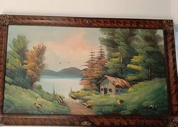 Obraz olejny na płótnie w pięknej ramie "Górski widok"