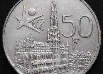 BELGIA 50 FRANKÓW 1958 - BALDWIN - SREBRO