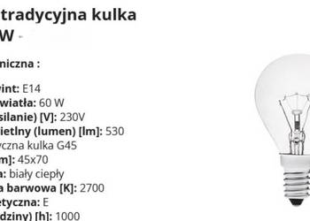 ŻARÓWKA TRADYCYJNA KLASYCZNA KULKA G45 E14 60W