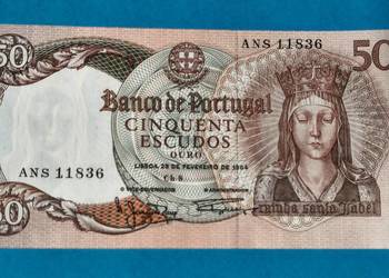 Portugalski banknot 50 escudo z 1964 roku. Stan- UNC!
