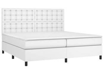 Łóżko kontynentalne z materacem i LED biała ekoskóra 200x200cm WM-3135964