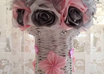 Róże w wazonie z wikliny - handmade