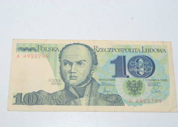 Stary banknot 10złotych Józef Bem 1982 antyk unikat kolekcjonerski