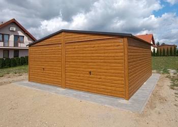 Blaszany Garaż dwustanowiskowy 6×5m brama uchylna, dach dwuspadowy, złoty d