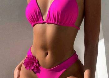 Bikini strój kąpielowy różowy kwiaty 3d