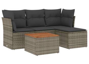 5-cz. zestaw wypoczynkowy do ogrodu, poduszki, szary rattan PE（3255941）