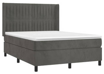 Łóżko kontynentalne z materacem i LED szary aksamit 140x190cm WM-3139680