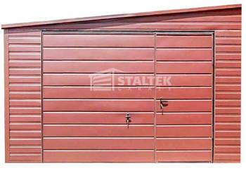 Garaż Blaszany 4,5x7m Brama uchylna - Ciemny Brąz - Dach spad w bok ST140