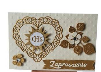 ZAPROSZENIA KOMUNIA UNIWERSALNE SŁONECZKO IHS W SERCU – K3 – ECRI – ZŁOTO