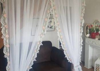 Nowe białe piękne firany z koronką gipiurową woalowe 400x250 cudne luxus