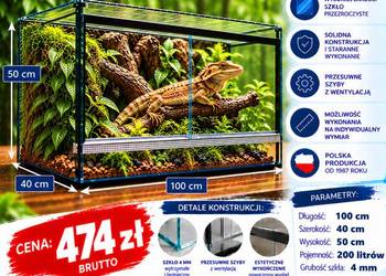 Terrarium szklane 100x40x50 cm – szkło 4 mm – producent Trans-Glass