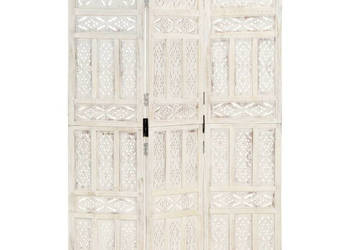 Parawan 3-panelowy rzeźbiony biały 120x165 cm drewno mango WM-285318