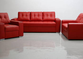 KOMPLET 3+2+1 sofy kanapy zestaw czerwona SKÓRA naturalna 6038 wypoczynek