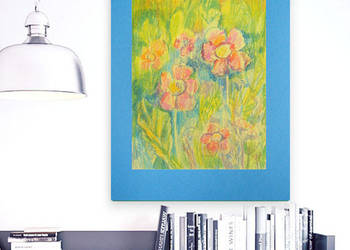 łąka rysunek A3, kwiaty obraz, pastelowy szkic kwiatów 30x40