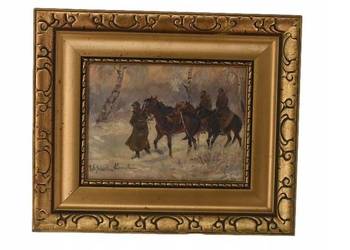 Wojciech Kossak -Polscy Żołnierze na Koniach - Polski Stary Obraz Olejny