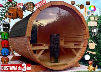SAUNA Ogrodowa 250cm + OKNO 100% + GRATIS BECZKA 500L + Akcesoria
