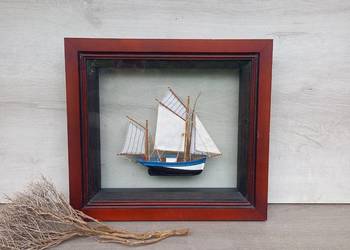 Marynistyka żeglarstwo diorama żaglowiec gablota model żaglowca 41x38cm