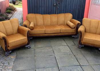 Wspaniały Komplet Wypoczynkowy Sofa 3 os. 2 Fotele Lwie Łapy Renowacja