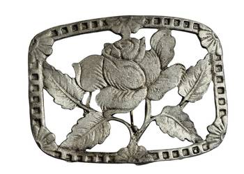 VINTAGE BROSZKA RÓŻA CYNA JUBILERSKA PEWTER STYL ART DECO LATA 70