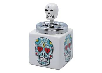 Popielniczka Ceramiczna typu SUGAR SKULL Zamykana Czacha z Czerwonymi Ocza…
