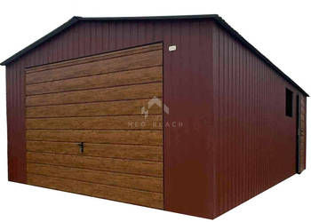 Garaż blaszany 4,5x6m brama uchylna drzwi okno drewnopodobny NB453