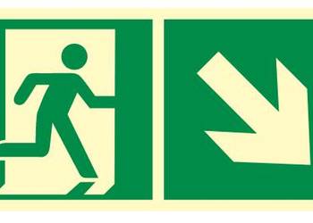 Naklejka BHP wyjście ewakuacyjne (w dół prawostronny) AAE108