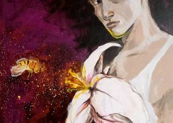 "BIAŁA LILIA" obraz akrylowy na płótnie 100x70cm - portret